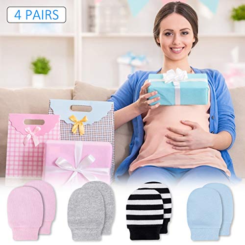 QH-Shop Guantes para Bebé Suave Ajustable Manoplas Antiarañazos para 0-6 Meses 4 Par