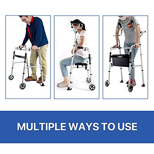 qiaosiye Andador Adultos de Aluminio, Andadores Plegable con Asiento, Ligero, Caminador para Ancianos y minusvalidos (2 Ruedas y 6 Ruedas)