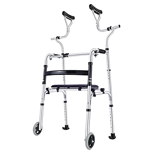 qiaosiye Andador Adultos de Aluminio, Andadores Plegable con Asiento, Ligero, Caminador para Ancianos y minusvalidos (2 Ruedas y 6 Ruedas)