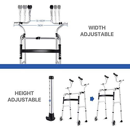 qiaosiye Andador Adultos de Aluminio, Andadores Plegable con Asiento, Ligero, Caminador para Ancianos y minusvalidos (2 Ruedas y 6 Ruedas)