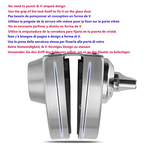 Qrity Cerradura de Puerta de Vidrio, Cerradura de Seguridad Antirrobo de Puerta de Vidrio de Acero Inoxidable de 10~12 mm con Llaves para Oficina, Hogar, Baño
