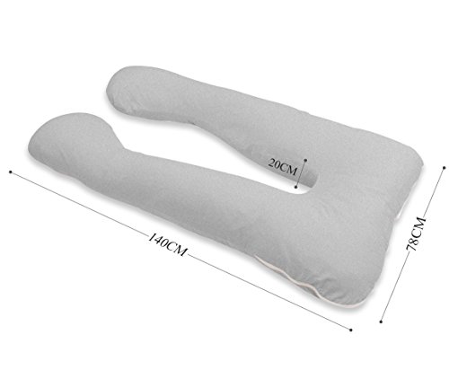 Queen Rose - Almohada de cuerpo completo para embarazos y almohada de maternidad con funda reemplazable y lavable, poliéster Poliéster., Jersey, Gris, 150 x 80 cm