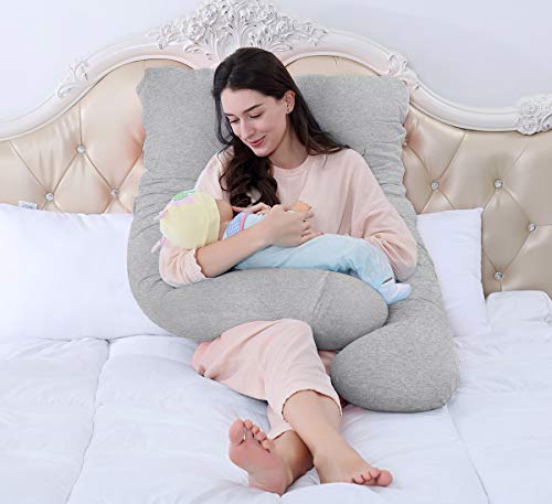 Queen Rose - Almohada de cuerpo completo para embarazos y almohada de maternidad con funda reemplazable y lavable, poliéster Poliéster., Jersey, Gris, 150 x 80 cm