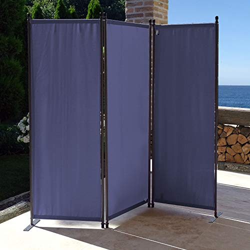 QUICK STAR Paravent 170 x 165 cm Tejido Divisor de habitación Jardín 3-Partición Pared de separación Plegable Balcón Pantalla de privacidad Azul