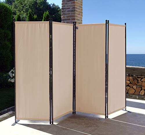 QUICK STAR Paravent 220 x 165 cm Tejido Divisor de habitación Jardín 4-Partición Pared de separación Plegable Balcón Pantalla de privacidad Beige