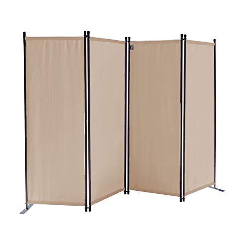 QUICK STAR Paravent 220 x 165 cm Tejido Divisor de habitación Jardín 4-Partición Pared de separación Plegable Balcón Pantalla de privacidad Beige