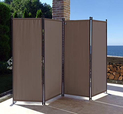 QUICK STAR Paravent 220 x 165 cm Tejido Divisor de habitación Jardín 4-Partición Pared de separación Plegable Balcón Pantalla de privacidad Gris Marrón