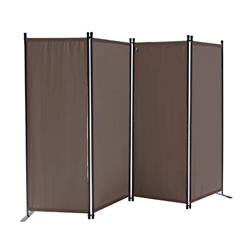 QUICK STAR Paravent 220 x 165 cm Tejido Divisor de habitación Jardín 4-Partición Pared de separación Plegable Balcón Pantalla de privacidad Gris Marrón