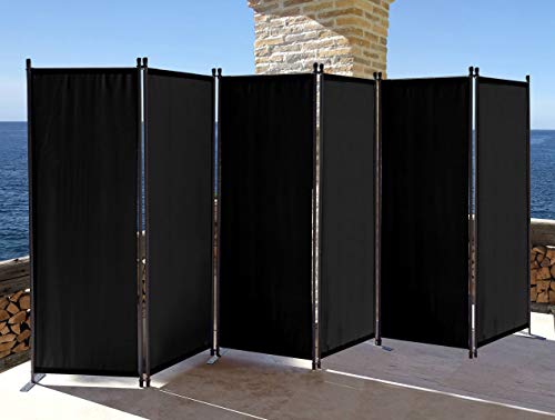 QUICK STAR Paravent 340 x 165 cm Tejido Divisor de habitación Jardín 6-Partición Pared de separación Plegable Balcón Pantalla de privacidad Negro