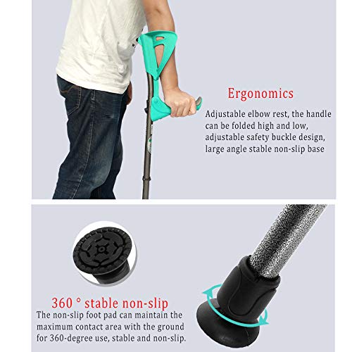 QULONG Antebrazo muletas, ErgoDynamic más Ligero Muleta con un Amortiguador Integrado, Paradas de Altura Ajustable - para Standard y Adultos Altos,Suspension,1pcs