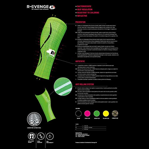 R-evenge Calf - Calefactor técnico de compresión para pantorrillas, diseño de Tubular, Base en kinesiotaping, Color Fucsia Fluo-Negro, tamaño Medium- h 1,65-1.75m