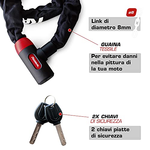 Radikal Rkx170 Cadena Antirrobo Moto Scooter Bici de Acero Reforzado de 8mm 170 cm
