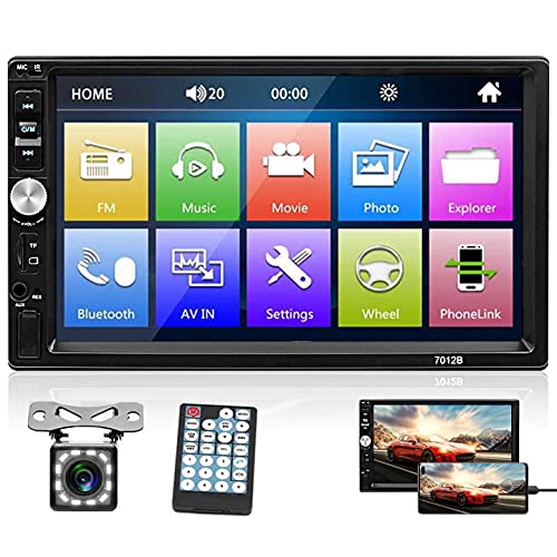 Radio Coche 2 DIN Bluetooth estéreo para automóvil con 7 Pulgada Pantalla táctil, Universal Reproductor de Coche con cámara de visión Trasera, Compatible con MirrorLink /Radio FM/USB/AUX/TF/SWC