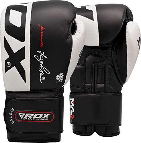 RDX Guantes de Boxeo Cuero Muay Thai Entrenamiento, Avanzado de TAKKA Cierre, Boxing Gloves para Sparring Kick Boxing Artes Marciales Saco Manoplas de Boxeo MMA Combate Training Mitones 10 12 14 16 oz