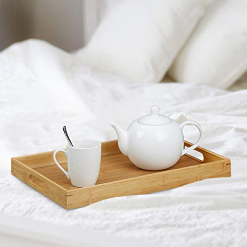 Relaxdays Pack de 2 Bandejas Madera Rectangular con Asas y Reborde, Bambú, Marrón, 45 x 42 cm