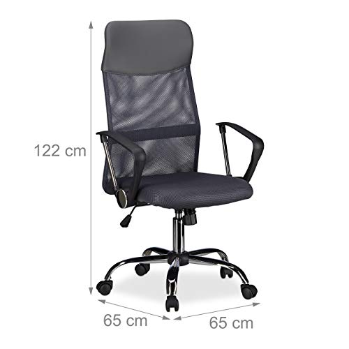 Relaxdays Silla Oficina Ergonómica Giratoria, Piel Sintética, Gris, 122 x 65 x 65 cm