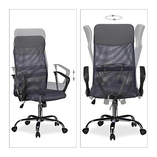 Relaxdays Silla Oficina Ergonómica Giratoria, Piel Sintética, Gris, 122 x 65 x 65 cm