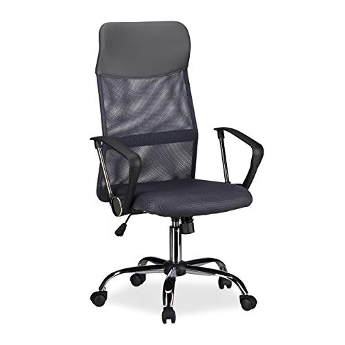Relaxdays Silla Oficina Ergonómica Giratoria, Piel Sintética, Gris, 122 x 65 x 65 cm