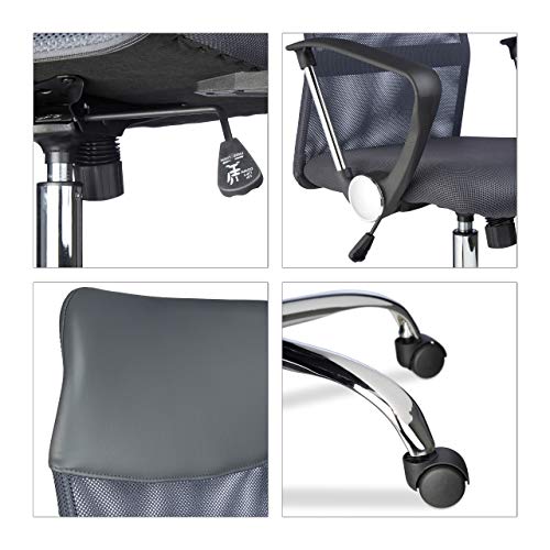 Relaxdays Silla Oficina Ergonómica Giratoria, Piel Sintética, Gris, 122 x 65 x 65 cm