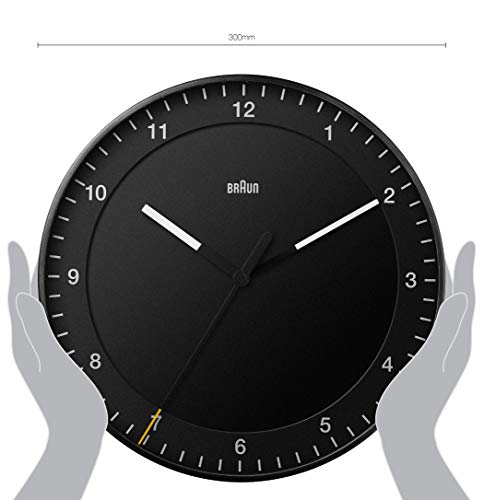 Reloj de Pared analógico Grande clásico de Braun con Movimiento de Agujas silencioso, de fácil Lectura, diámetro del 30 cm en Negro, Modelo BC17B.