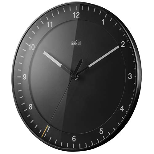 Reloj de Pared analógico Grande clásico de Braun con Movimiento de Agujas silencioso, de fácil Lectura, diámetro del 30 cm en Negro, Modelo BC17B.