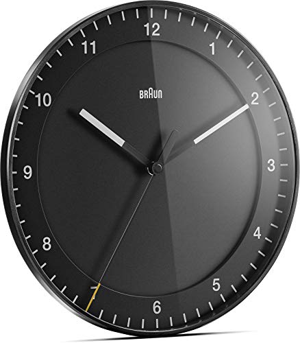Reloj de Pared analógico Grande clásico de Braun con Movimiento de Agujas silencioso, de fácil Lectura, diámetro del 30 cm en Negro, Modelo BC17B.
