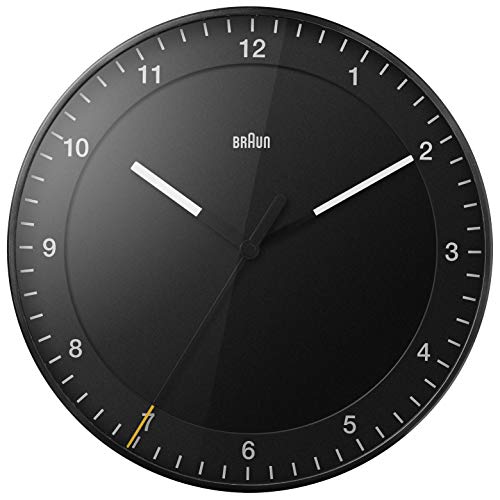 Reloj de Pared analógico Grande clásico de Braun con Movimiento de Agujas silencioso, de fácil Lectura, diámetro del 30 cm en Negro, Modelo BC17B.