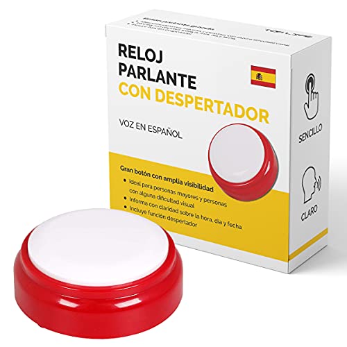 Reloj Parlante con Voz en Español - Para Personas con Discapacidad Visual, Ciegas, de Edad Avanzada, Alzheimer - Ideal como Regalo para Abuelos - Despertador con Alarma Sin Luz