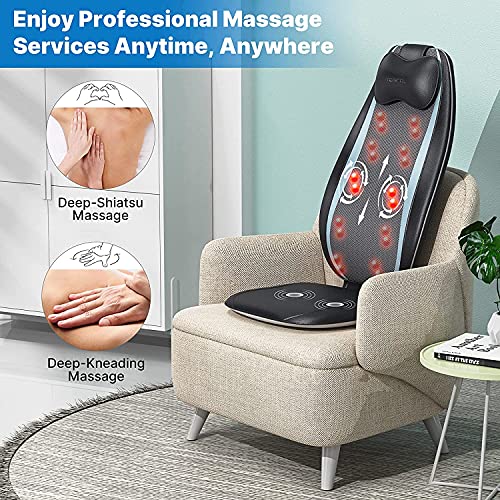 RENPHO Shiatsu Masajeador de Espalda con Calor, Cojín de Masaje de Asiento de Masaje Profundo con Vibración, Silla de Masaje para Toda la Espalda, Regalos para Padres, Uso en Casa y Oficina, Azul