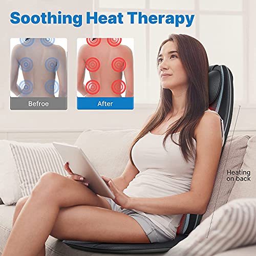 RENPHO Shiatsu Masajeador de Espalda con Calor, Cojín de Masaje de Asiento de Masaje Profundo con Vibración, Silla de Masaje para Toda la Espalda, Regalos para Padres, Uso en Casa y Oficina, Azul