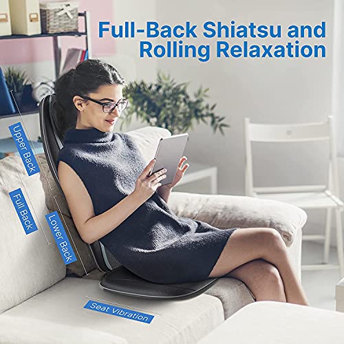 RENPHO Shiatsu Masajeador de Espalda con Calor, Cojín de Masaje de Asiento de Masaje Profundo con Vibración, Silla de Masaje para Toda la Espalda, Regalos para Padres, Uso en Casa y Oficina, Azul