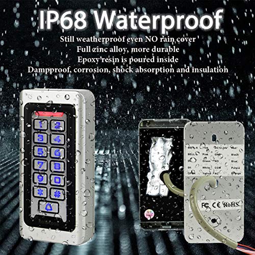 Retekess T-AC03 Control de Acceso Puerta, Teclado Acceso Impermeable IP68, Teclado Táctil Proximidad para RFID Sistema de Control de Acceso 125KHz Retroiluminación 2000 ID Wigan 26 Garaje Departamento