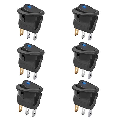 Reusious 6pc 12V 20A Coche Camión redondo Rocker Conmutador LED Interruptor Azul Luz SPST On-off Control