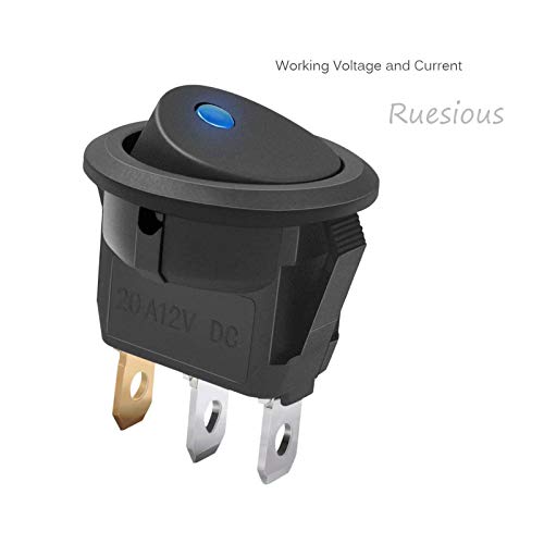 Reusious 6pc 12V 20A Coche Camión redondo Rocker Conmutador LED Interruptor Azul Luz SPST On-off Control