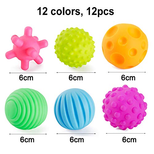 REYOK Bolas Sensoriales para Bebés Juguetes Bebe,12 Pcs Multi-Touch Textured Senses Soft Hand Ball Juguete de Pelota de Mano Suave de Entrenamiento Táctil para 6 Meses a 1 año Multi Textura Pelota