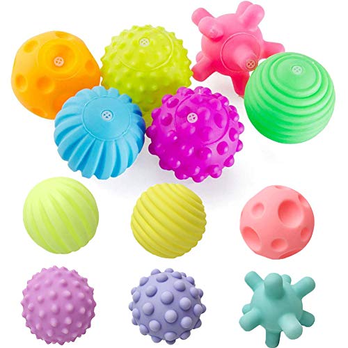 REYOK Bolas Sensoriales para Bebés Juguetes Bebe,12 Pcs Multi-Touch Textured Senses Soft Hand Ball Juguete de Pelota de Mano Suave de Entrenamiento Táctil para 6 Meses a 1 año Multi Textura Pelota