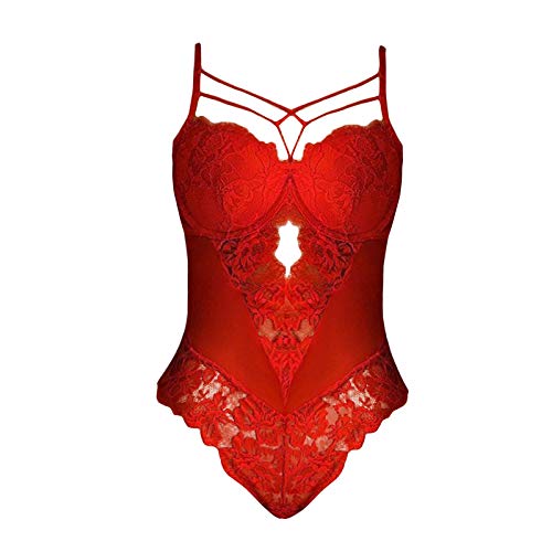 riou Lenceria Sexy Mujer Correa Crochet Recorte Teddy Lingerie Bordado Gasa Vendaje Ropa Interior Señoras Ropa de Dormir de TentacióN Deep V Lencería Pijamas