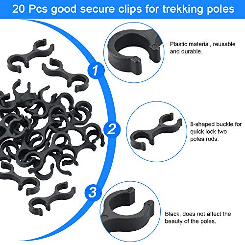 RMENOOR 20Pcs Soporte para Bastones de Trekking Plástico Hebillas para Trekking Senderismo de Forma 8 Accesorios para Bastones de Trekking Portátil Esposas Forma Clips para Montañismo Senderismo Negro