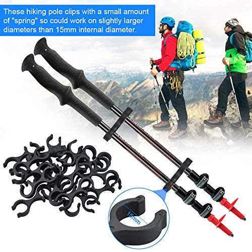 RMENOOR 20Pcs Soporte para Bastones de Trekking Plástico Hebillas para Trekking Senderismo de Forma 8 Accesorios para Bastones de Trekking Portátil Esposas Forma Clips para Montañismo Senderismo Negro
