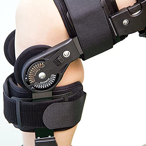 Rodillera con bisagras ROM Postoperatorio ajustable Soporte de rodilla Ortesis Inmovilizador Envoltura Esguince Postoperatorio Hemiplejía Fijación, Ajustable para pierna izquierda y pierna derecha