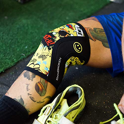 Rodilleras BANBROKEN (2 unds) - 5mm Knee Sleeves - Gimnasio, Deporte Funcional, CrossTrain, Levantamiento de Pesas, Running y Otros Deportes. 1 PAR - Unisex. (Amarillo, Large)