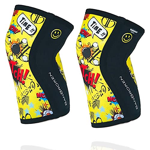Rodilleras BANBROKEN (2 unds) - 5mm Knee Sleeves - Gimnasio, Deporte Funcional, CrossTrain, Levantamiento de Pesas, Running y Otros Deportes. 1 PAR - Unisex. (Amarillo, Large)