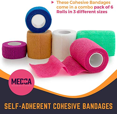 Rollos cinta cohesiva autoadhesiva-Paquete combinado 12-1" 2" 3"x5 yardas,Rollos vendas autoadhesivas y envoltura deportiva para tobillo,muñeca,esguinces e hinchazón,envolturas veterinarias