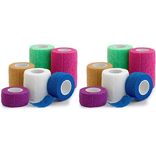 Rollos cinta cohesiva autoadhesiva-Paquete combinado 12-1" 2" 3"x5 yardas,Rollos vendas autoadhesivas y envoltura deportiva para tobillo,muñeca,esguinces e hinchazón,envolturas veterinarias