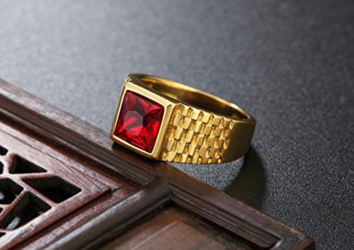 ROMQUEEN Anillo Hombre Acero Inoxidable Plateado Anillos para Dedos Anchos Anillo de Escalera,Rojo,La Talla de 20