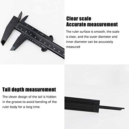 rongweiwang Pie de Rey 150mm de plástico Deslizante pie de Rey portátil Medida de plástico Deslizamiento de la Regla Regla para Trabajar la Madera Trabajo del Metal, Negro