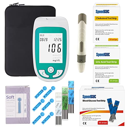 RONGXI Monitores de Salud del hogar, 3IN1 COLESTEROL MULTIFUNCIÓN COLESTEROL ácido ácido en Sangre Medidor de glucómetros Kit de glucómetro Diabetes GOUT Tester Sangre Sugar Monitor Tiras de Prueba