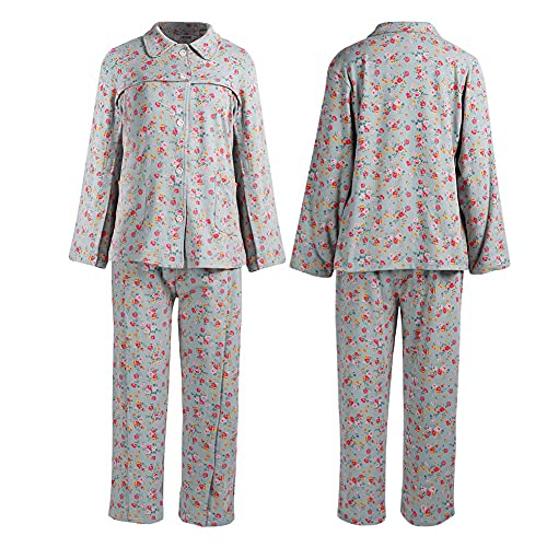 Ropa para el Cuidado del Paciente, 100% Algodón Puro, Camiseta Y Pantalón de Enfermería de Manga Larga, Traje para Pacientes Ancianos Postrados en Cama o para Madres que Amamantan(XL-Verde)