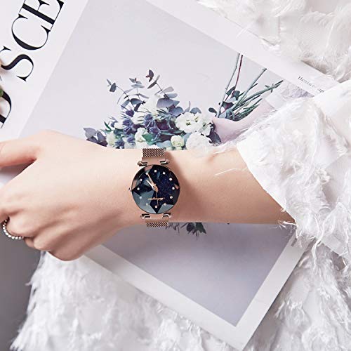 RORIOS Moda Mujer Relojes Impermeable Cuarzo Reloj de Pulsera Diamante Dial Banda de Acero Inoxidable Elegante Vestido Reloj Mujer