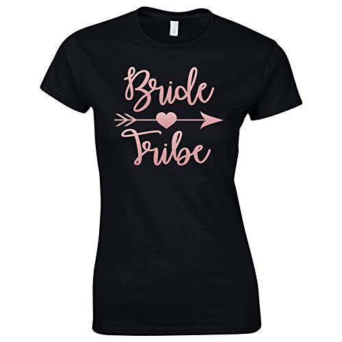Rose Gold Bride Tribe/It's My Hen Party Camisetas, Tribu Novia (Negro), Small